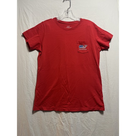 Vineyard Vines Shirt Mens Small Red American Flag Whale Pocket Tee 0014 - Picture 1 of 9